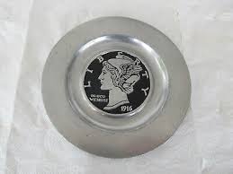 Vintage~ Pewter Mac Ware Plate Wall Hanger~ 1916 Mercury Dime Design!!!