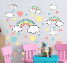 Rainbow wall decor, nursery decor, cloud dreamcatcher, mini pom pom. Cloud Wall Stickers Tenstickers