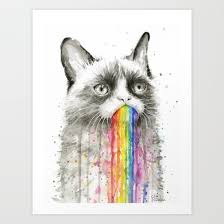 Grumpy Rainbow Cat Watercolor Animal Meme Geek Art Art Print Watercolor Cat Art Prints Art