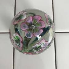 Top 10 artificial flowers for tall vases of 2020. Vintage Glass Paperweight With Pink And Purple Flowers Inside Hand Blown Glass Office Collectible Display Carol S True Vintage And Antiques
