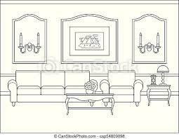 Find the perfect cartoon house black & white image. Living Room Interior In Flat Design Linear Vector Illustration Room Interior Vector Home Flat Design With Furniture Canstock
