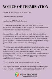 Letter Of Termination The Kindergarten Play Weareteachers Teaching Humor We Are Teachers Teacher Humor