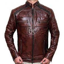Austin Retro Cafe Racer Chocolate Brown Waxed Leather Jacket Distressed Leather Jacket Leather Jacket Men Leather Jacket