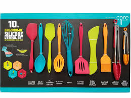 The core kitchen 10 piece silicone utensil set is designed to be gentle on cookware surfaces. Core Kitchen Ergonomic Silicone Utensil Set With Overmold Solid Core 10 Pc