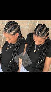 5 Feed In Braids W Zigzag Parts And Curly Ends 5 Feed In Braids Feed In Braid Hair Styles