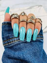 Turquoise Marble Press On Nails Blue Nails Blue Marble Etsy Turquoise Nails Blue Nails Press On Nails