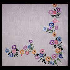 Spring and summer table runner; Hand Embroidered Linen Tablecloth Handmade Flowers Fabric Hand Embroidery Hand Embroidery Designs