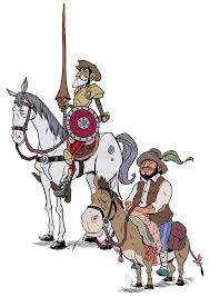 Comic version of the famous man of la mancha by miguel de cervantes in which don quixote having read an adventure book too many. Don Quixote Mit Sancho Panza Mit Den Windmuhlen Eine Einfache Illustration Vektor Abbildung Illustration Von Quixote Schattiert 113312374