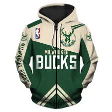 Milwaukee Bucks Hoodie 3d Basketball Zipper Sweatshirt