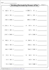 Complex divide and multiplication of decimals. Dividing Decimals By Powers Of Ten Worksheets