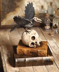 Halloween Decoration Haunted Raven On Skull By Kensington Row Collection Vintage Halloween Decorations Halloween Miniatures Vintage Halloween