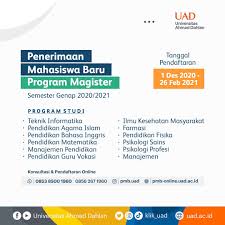 Berikut ini daftar fakultas dan program studi di universitas ahmad dahlan (uad) yogyakarta. Universitas Ahmad Dahlan A Twitter Penerimaan Mahasiswa Baru Program Pascasarjana Universitas Ahmad Dahlan Informasi Lebih Lanjut Ig Pmb Uad Web Https T Co Y0m6tchqx8 Wa 0853 8500 1960 Universitasahmaddahlan Weareuad Uad Uadjogja