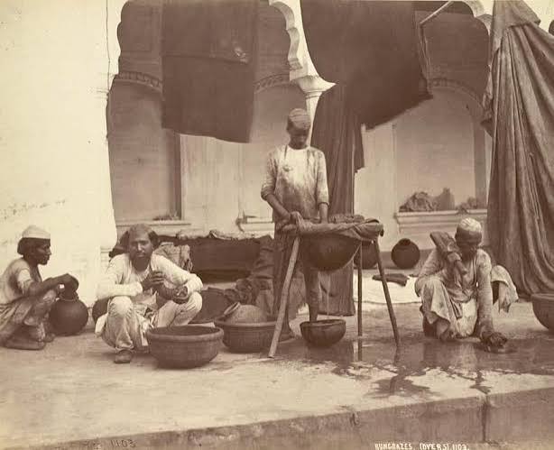 Photograph of dyers (Rangrez) at work in Western India, taken by Shivashanker Narayen in 1873. #Old #Photos #Vintage