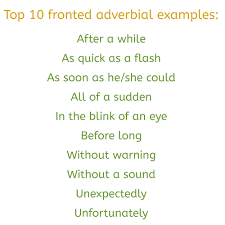 In the previous example, before acts as a subordinating conjunction, connecting the adverbial clause before my parents woke up to the main clause i went to the park. What Are Fronted Adverbials Examples Worksheets