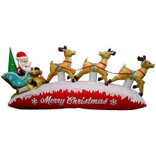 Standing reindeer and sleigh rope light. Holiday Living Gemmy Illuminated Inflatable Decoration Santa With Sleigh 13 Ft Multicolour 117207 Rona