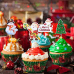 24-Piece Christmas Cupcake Toppers - Merry Christmas Toothpick Flags For  Holiday Party Decorations