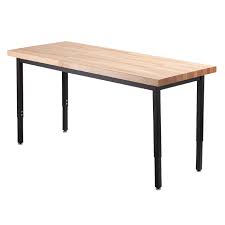 Beech, birch, pine, ash, and oak are all found in this table top and complement as well as contrast with one another through natural grain pattern variance as well as shade. Butcher Block Table National Public Seating Height Adjustable Utility Table