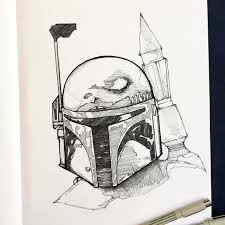 Star Wars Fan Art Boba Fett Star Wars Ink Drawing Sketchbook Moleskin Line Work Star Wars Drawings Star Wars Fan Art Star Wars Art