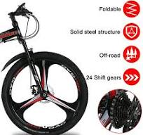 Jacgood 26 Inch Adult Mountain Bike with 24-Speed Drivetrain and Double  Disc Brakes, Foldable Design, and High Carbon Steel Frame for Adult Cycling