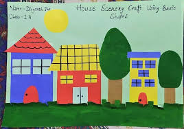 How to draw beautiful house and garden | easy scenery drawing with oil pastels step by step. Beautiful House Scenery Craft Using Basic Shapes 7 Images