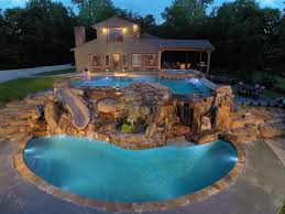 Two Level Luxury Pool With Waterfalls Slide Swim Up Bar And Spa Dream Backyard Pool Pool Waterfall Backyard Pool