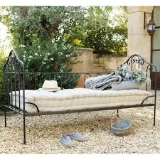 2 Seater Cotton And Wrought Iron Bench Seat In Brown Wrought Iron Bench Iron Bench Metal Daybed