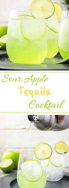 Tequila, pink grapefruit and lime juice give this cocktail a real kick. Sour Apple Tequila Cocktail The Lucky Shamrock Drinks Cocktail Tequila Cocktails Apple Drinks Healthy Alcoholic Drinks