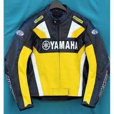 Men S Yamaha Joe Rocket Yellow Black White Contrast Motorcycle Racing Dunlop Patent Leather Jacket Genuine Leather Jackets Yamaha Motorbike Jackets