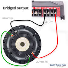 Four 4 ohm subs wired series/parallel as above diagram, will give a single 4 ohm load and can easily be driven by any power amp. Subwoofer Impedance And Amplifier Output Quality Mobile Video Blog