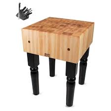 John Boos Black Butcher Block 24 X 24 Table With Casters And Henckels 13 Piece Knife Block Set Butcher Block Tables Maple Butcher Block Knife Block Set