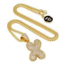 Custom diamond drip bubble letter with diamond cuban link chain. Bubble Letter X Necklace Abc Collection King Ice King Ice