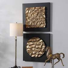 Square gold metal wall decor. Boaz 20 Square 2 Piece Gold And Black Metal Wall Art Set 73k22 Lamps Plus
