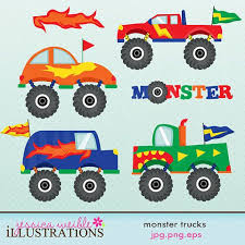 Transport child items vector illustration on light background. Sale Monster Trucks Cute Digital Clipart For Commercial And Etsy Monster Trucks Digital Stamps Monster Truck Drawing