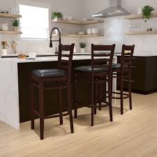 Our wood restaurant bar stools come with a lowest price guarantee, so shop knowing you are getting a great value with restaurant furniture plus. Flash Furniture Ladder Back Walnut Wood Restaurant Barstool Black Vinyl Seat Walmart Com Walmart Com