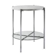 Sale ends in 1 day. Welwick Designs 20 Inch White Marble Top Glass Shelf Chrome Legs Round Side Table The Home Depot Canada