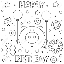 Show your kids a fun way to learn the abcs with alphabet printables they can color. Happy Birthday Coloring Page Black And White Vector Illustration Royalty Free Cliparts Vectors And Stock Illustration Image 126108398