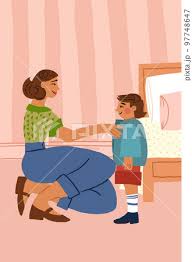 Mother helping son to get dressed. Mother and... - Stock Illustration  [97748647] - PIXTA