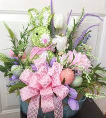 Raz Easter Bunny Arrangement Easter Egg Rabbit Centerpiece Etsy Easter Flower Arrangements Easter Centerpieces Easter Floral Arrangement