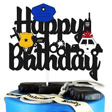 May 27, 2021 at 1:49 p.m. Amazon Com Police Birthday Cake Topper Policeman Officer Police Car Themed For Kids Boy Girl Man Happy Birthday Retirement Party Supplies Black Glitter Decorations Grocery Gourmet Food