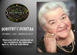 Dorothy Cecelia “Dottie” Palich Dunstan (1921-2019)