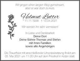 Traueranzeigen von Helmut Lutter