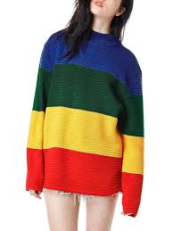 Color Block Long Sleeve Sweater Striped Knitted Sweater Oversized Sweater Women Pullover Sweater Women
