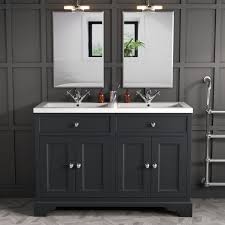 To help your search for the most perfect piece of bathroom furniture, use the handy filters down the side to find cream vanity units, cream mirrors or cream storage units. 1200mm Grey Freestanding Double Vanity Unit With Basin Burford Better Bathrooms