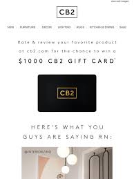 Gift cards, egift cards and shop cards may not be used as payment on a crate & barrel credit card account. Cb2 Win A 1000 Gift Card Milled
