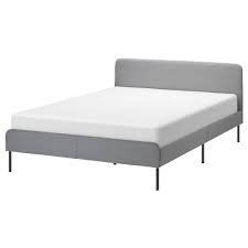 Slattum Upholstered Bed Frame Knisa Light Gray Queen Ikea Upholstered Beds Upholstered Bed Frame Bed Frame