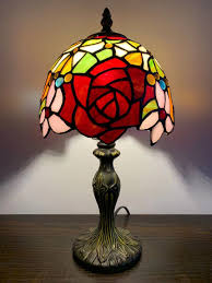 Enjoy Tiffany Style Mini Table Lamp Rose Flowers Stained Glass include