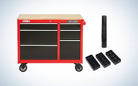 A workbench with simple wheels lifting mechanism: Best Workbench For Your Garage Or Shop Popular Science