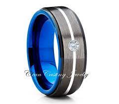 Tungsten Wedding Ring White Diamond Ring Gunmetal Tungsten Band Anniversary Ring Engagement Band Blue Tungsten Ring Black Tungsten Rings Tungsten Wedding Bands