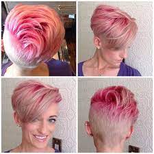 Soft Pink Undercut With Undone Textured Lengths And Bright Pink Shadow Roots Short Hairstyle The Latest Hairstyles For Men And Women 2020 Hairstyleology Short Hair Styles Pink Blonde Hair Short Hair Color