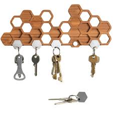 Crochet Porte Cles Aimante En Bois Bambou Decoration Couloirs En Forme Nid D Abeilles Avec Montage Mural Amazon Fr Cui Porte Cle Magnetique Porte Cle Bambou